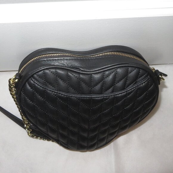 Karl Lagerfeld Paris Quilted Heart Kosette Leather Crossbody Bag Black - Picture 8 of 17